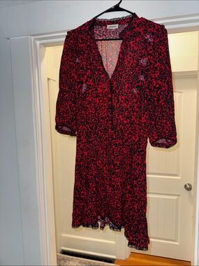 Zadig & Voltaire Red and Black Leopard Print V-Neck Midi Dress